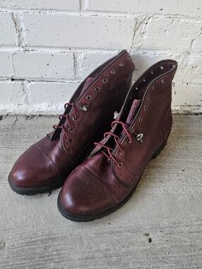 Gianni Bini Oxblood Leather Leather Lace-Up Ankle Combat Boots 8.5